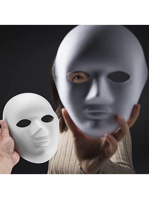 Aesco Beyaz Renk Boyanabilir Anonim Tam Yüz Cosplay Maske 24X18 cm