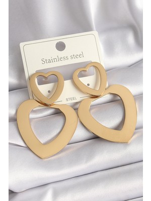 Aesco 316L Çelik Gold Renk Kalp Model Kadın Küpe TJ-BKP9714