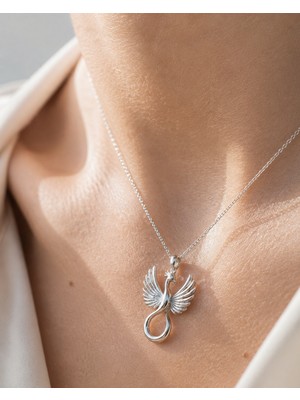 Sara Silver Anka Kuşu Figürlü 925 Ayar Gümüş Kadın Kolye Korumalı