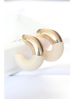 Aesco Ccb Krem Gold Çift Renk Küpe TJ-BKP8870
