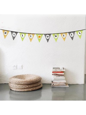 Aesco Cadılar Bayramı Kabak Temalı Halloween Yazılı Banner Süs Flama 3 Metre