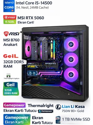 MSI I5-14500 32GB Ram 1tb SSD Rtx 5060 Masaüstü Oyuncu ve Iş  Bilgisayarı