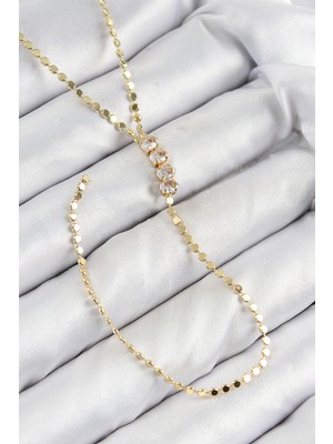 Eco Lounge Pirinç Zirkon Taşlı Ezme Zincirli Model Gold Renk Y Kolye