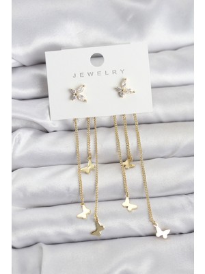 Aesco Model Gold Renk Pirinç Sallantılı Kadın Küpe TJ-BKP11457