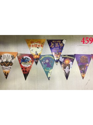 Aesco Lüks Baskılı Üçgen Model Halloween Banner Süs Bayrak 8 Li
