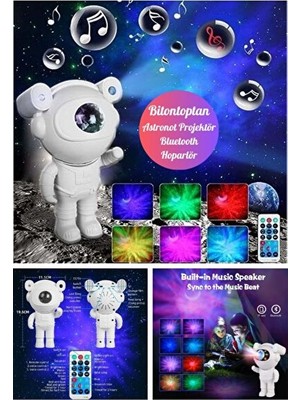 Maison Luré Bluetooth Hoparlörlü Astronot Yıldız Projektörü, Rüya Gibi Gece Atmosferi