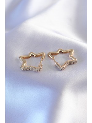 Aesco Gold Renk Zirkon Taşlı Yıldız Model Kadın Küpe TJ-BKP7236