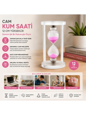 Veraura Lifestyle Orta Boy Cam Standlı Kum Saati - 12 cm Yükseklik - Dekoratif Süs Eşyası