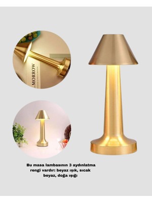 LED Masa Lambası 3 Renk Ayarlı Şarjlı Kablosuz Modern Tasarım Yeni Nesil Nemere
