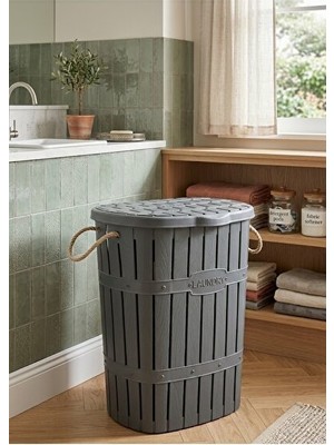 Maison Luré Bambu Görünümlü Plastik Kirli Çamaşır Sepeti - 65 Litre