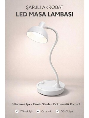 Maison Luré Şarjlı ve Dokunmatik Beyaz LED Masa Lambası ile Çalışma Ortamınızı Aydınlat