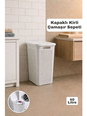 Maison Luré Kapaklı 40 Litre Kirli Çamaşır Sepeti, Slim ve Delikli Tasarım