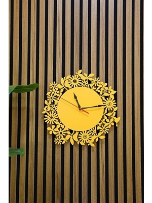 Maison Luré Lazer Kesim Çiçek ve Kuş Desenli Mdf Duvar Saati