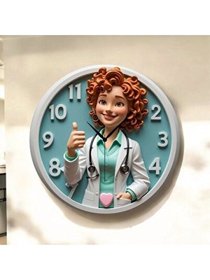 Maison Luré Renkli Doktor ve Hemşire Temalı Ahşap Duvar Saati