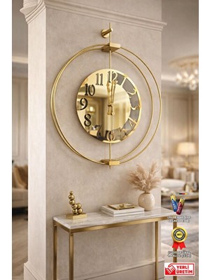 Maison Luré Lüks Büyük Boy Altın Ayna ve Kırılmaz Camlı Duvar Saati