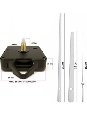 Maison Luré Gümüş Renkli 1. Sınıf Akar Sessiz Mekanizma Duvar Saati, 16 mm Şaft Uyumlu