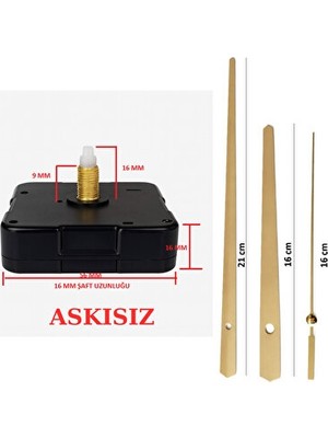 Maison Luré Sessiz ve Akıcı Saat Mekanizması, 16MM Şaft Uyumlu Gold Duvar Saati