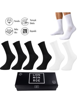 Lion Monroe Saf Pamuklu Yazlık 6'lı Erkek Tenis Uzun Düz Soket Çorap Dikişsiz Basic Penye Premium Hediyeli