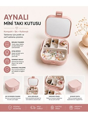 Maison Luré Mini Aynalı Takı Kutusu, Bölmeli ve Taşınabilir Saklama Çantası Makyaj & Takı Organizeri