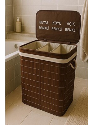 Maison Luré Lüks Üç Bölmeli Bambu Çamaşır Sepeti