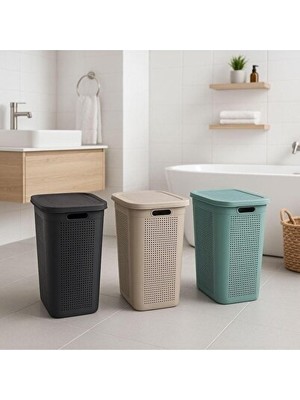 Maison Luré Ince Tasarımlı Kapaklı Plastik Çamaşır Sepeti, Dar Alanlar Için