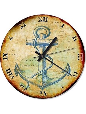 Maison Luré 30 cm Çaplı Gemi Çapası Temalı Analog Duvar Saati, Denizcilik Tarzı Dekoras