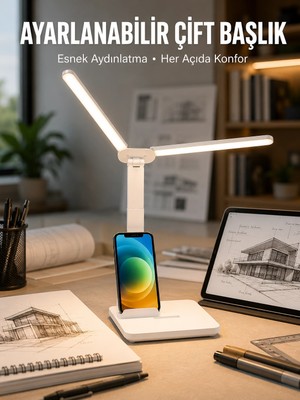 Motto Ticaret Mey Ithalat® Ayarlanabilir Kısılabilir LED Masa Lambası | Entegre Kalemlik ve Telefon Tutucu Ö