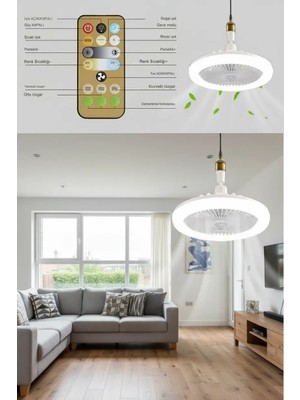 Eco Lounge E27 Duylu Kumandalı Tavan Vantilatörlü LED Lamba 3 Hız ve Renk Ayarlı Tavan Pervanesi