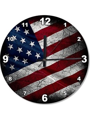Maison Luré 50 cm Çap Amerikan Bayrağı Ahşap Duvar Saati