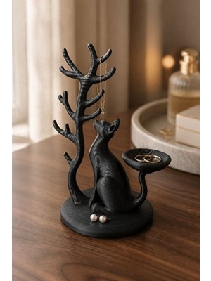 Maison Luré Sevimli Kedi ve Ağaç Temalı Takı Standı - 15 cm Makyaj & Takı Organizeri