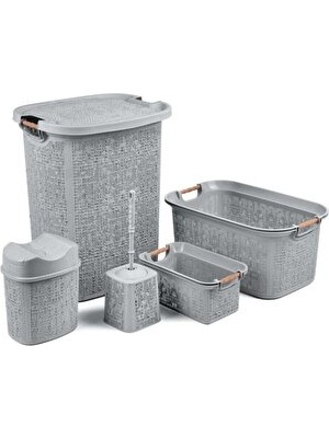 Maison Luré Beş Parçalı Banyo Seti, Kirli ve Çamaşır Sepetleri ile Tam Paket Çamaşır Sepeti