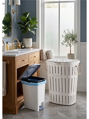 Maison Luré Bambu Görünümlü Halatlı Şır Sepeti, Estetik ve Kullanışlı Çamaşır Sepeti