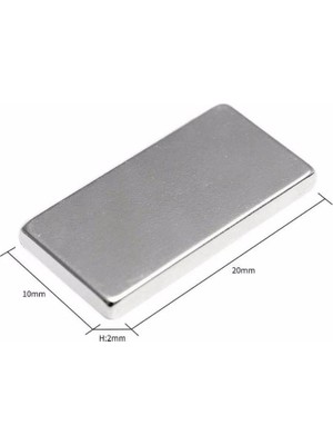 Eco Lounge 20×10×2 mm N35 Neodyum Mıknatıs – Köşeli, Nikel Kaplama (50’li Set)