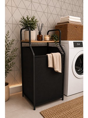 Maison Luré Geniş Ahşap Kirli Sepet, Banyo ve Çamaşır Alanları Için Pratik Çözüm Çamaşır Sepeti