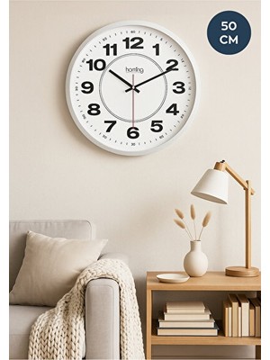 Maison Luré Büyük Boy Beyaz Luno Duvar Saati, 50 cm Çapında Modern Tasarım