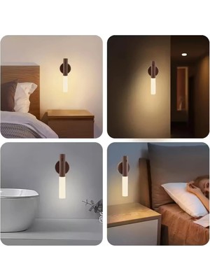 Eco Lounge Sensörlü USB Şarjlı Mıknatıslı Taşınabilir Ahşap Görünümlü Duvar Aplik