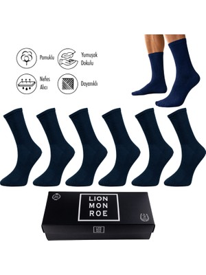 Lion Monroe Saf Pamuklu Yazlık 6'lı Erkek Tenis Uzun Düz Soket Çorap Dikişsiz Basic Penye Premium Hediyeli
