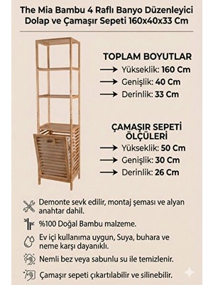 Maison Luré 4 Raflı Bambu Banyo Dolabı ve Çamaşır Sepeti - Çok Amaçlı Düzenleyici