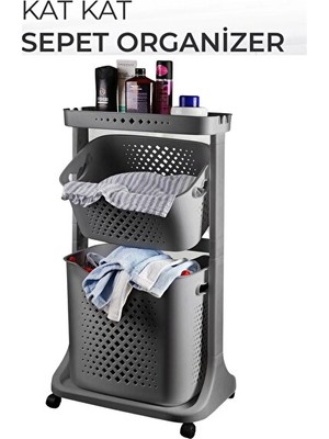 Maison Luré Iki Katlı Çok Amaçlı Organizer Sepet, Pratik Düzenleyici Çamaşır Sepeti