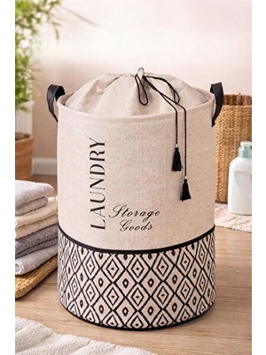Maison Luré Katlanabilir Yuvarlak Torbalı Çamaşır ve Oyuncak Sepeti, 50X35 cm Büyük Boy Çamaşır Sepeti