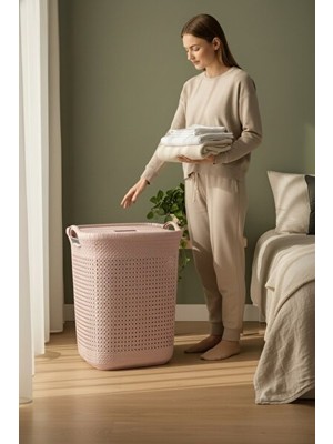 Maison Luré Lüks Kapaklı Rattan Desenli Büyük Çamaşır Sepeti, Estetik ve Kullanışlı
