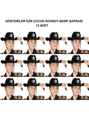 Kovboy Şerif Şapkası Siyah 12 Adet  Kostüm, Parti ve Gösteri Şapkası