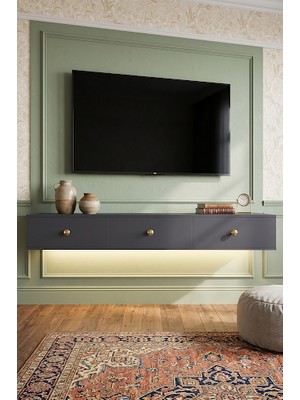 Yumedi Design TDAL1801A - Ledli Miko Duvara Montaj Tv Stand , Tv Sehpası 180CM Antrasit