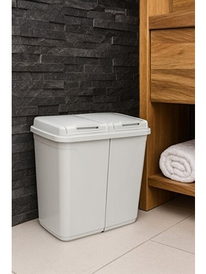Maison Luré Modern Iki Bölmeli Beyaz Çamaşır Sepeti, 90 Litre, Banyo ve Çamaşır Alanlar