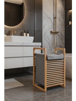 Maison Luré Geniş Modern Bambu Çamaşır Sepeti, 100 Litre Hacim ve Şık Tasarım