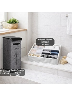 Maison Luré 12 Bölmeli Çekmeceli Kirli Çamaşır ve Takı Düzenleyici Çamaşır Sepeti