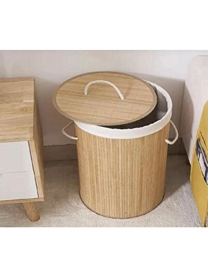 Maison Luré Bambu Yuvarlak Çok Amaçlı Sepet, Doğal ve Şık Ev Düzenleyici Çamaşır Sepeti