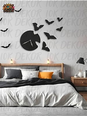 Maison Luré Yarasa Desenli Siyah Modern Duvar Saati - Şık ve Dekoratif