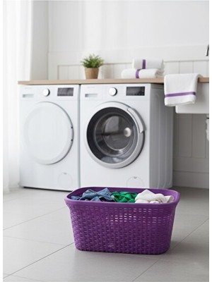 Maison Luré Mor Hasır Desenli Plastik Çamaşır Selesi - 25X35X53CM Boyutlarında Çamaşır Sepeti