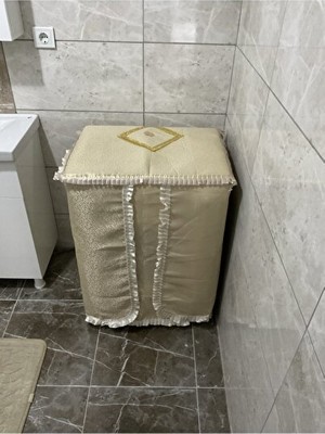 Maison Luré Şık Gold Sarı Simli Çamaşır Makinesi Örtüsü - Modern Koruma Çamaşır Sepeti